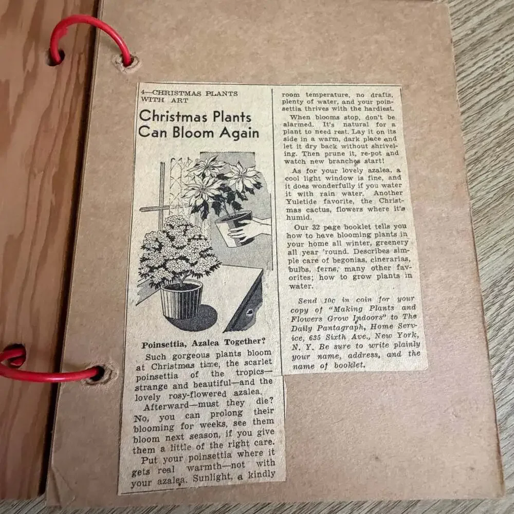 Vintage Wooden Cover Scrapbook Album “Scraps” Red Ring Binder w/ Clipping 1941